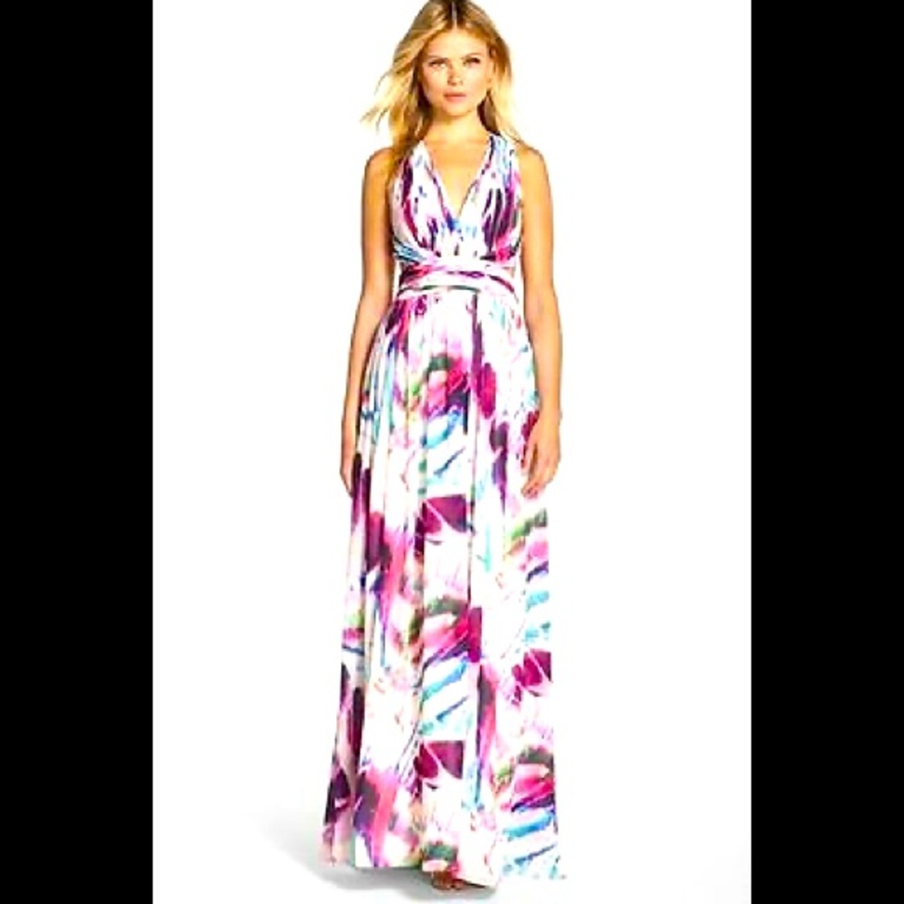 Aidan Maddox Shirred Halter Gown with Cutouts